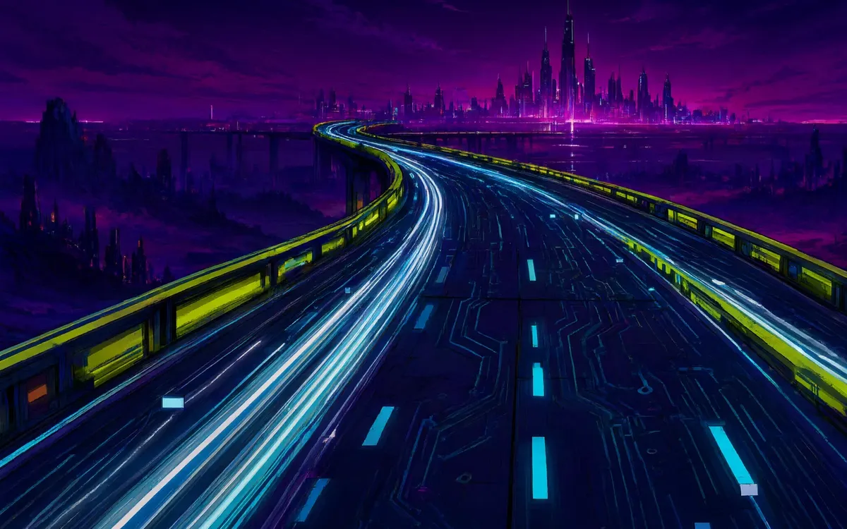 Light trails racing along the elevated highway at night